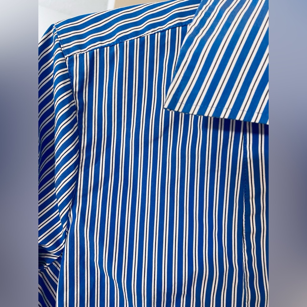 Talbots Blue Striped V-Neck Pullover Tunic. Size L Cotton,Collar & Bow cuffs New - Picture 7 of 16